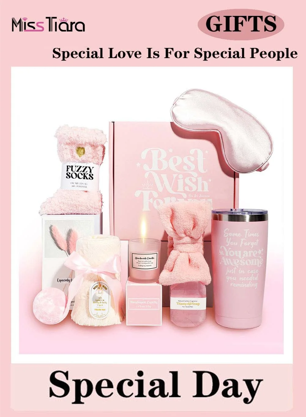 MissTiara Premium Spa Gift Set for Women - 11-Piece Inspirational Relaxation Care Package for Birthday and Mother's Day (11 Items) 55jsk
