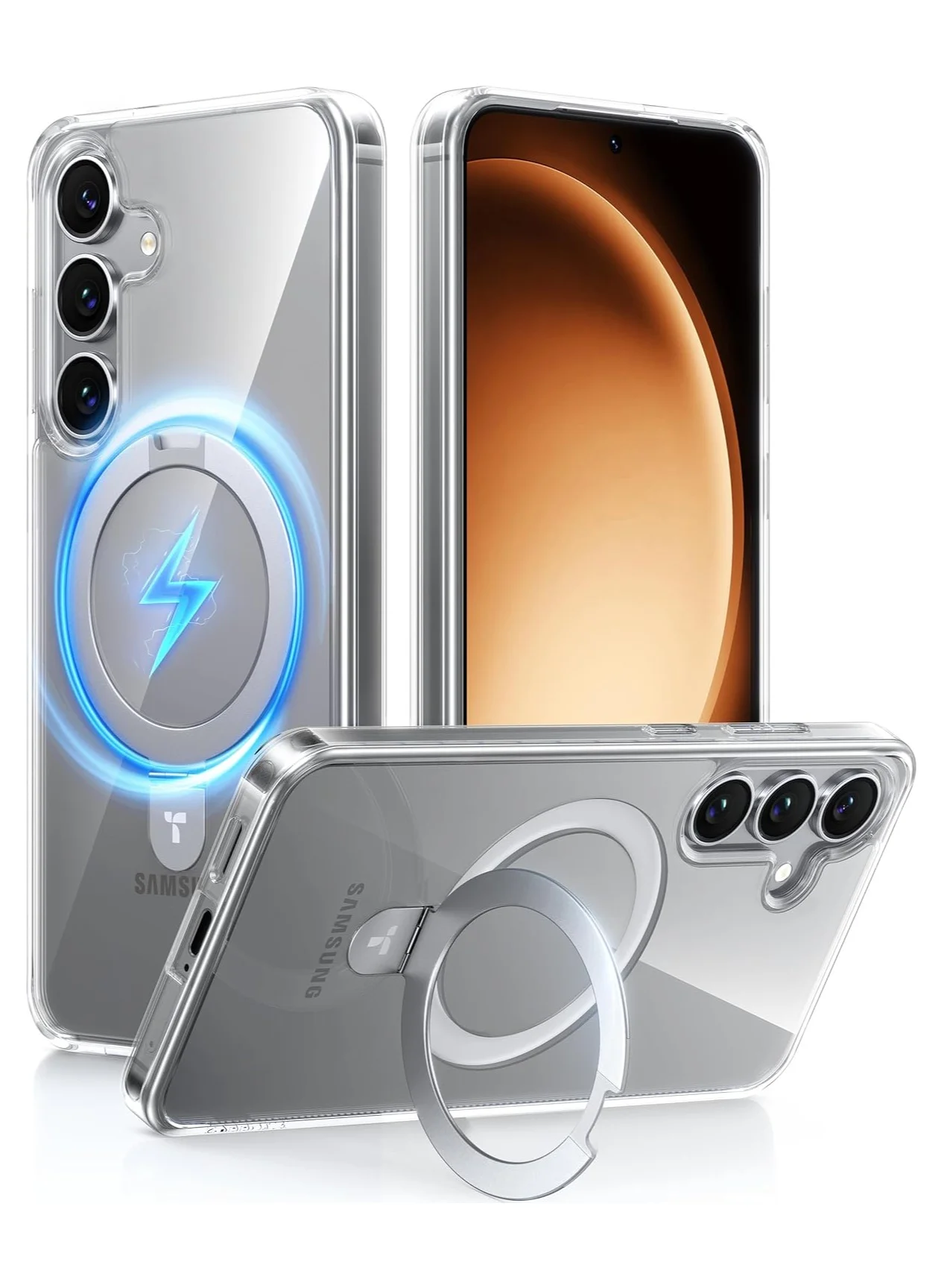 Premium Magnetic Protective Case with Integrated Stand for Large Screen Smartphone (Clear, Slim Fit) ubsr5