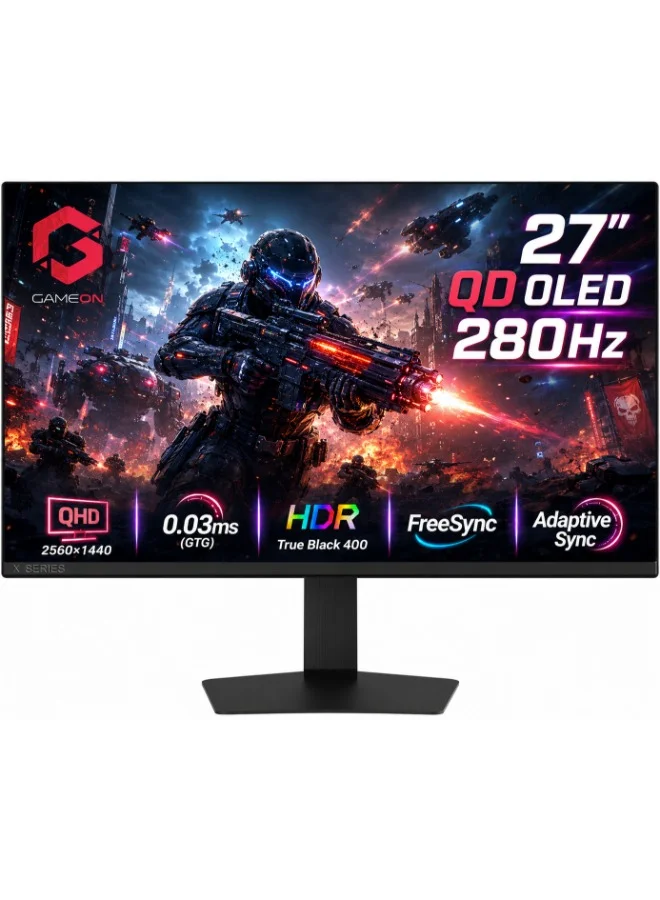 GAMEON 27 Inch Gaming Monitor QD OLED QHD 280Hz 0.03ms HDR True Black 400 Adaptive Sync (Black, 27 Inch) lwbhk