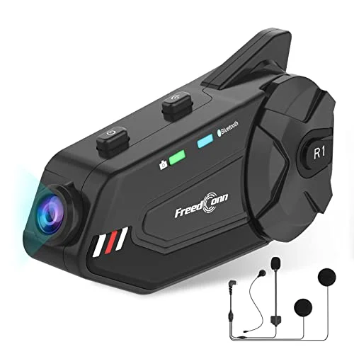 Motorcycle Helmet Headset with Integrated 1080P Camera and Intercom System (WiFi, CVC Noise Cancellation, IP65 Waterproof, 64GB TF Card) aw5l8