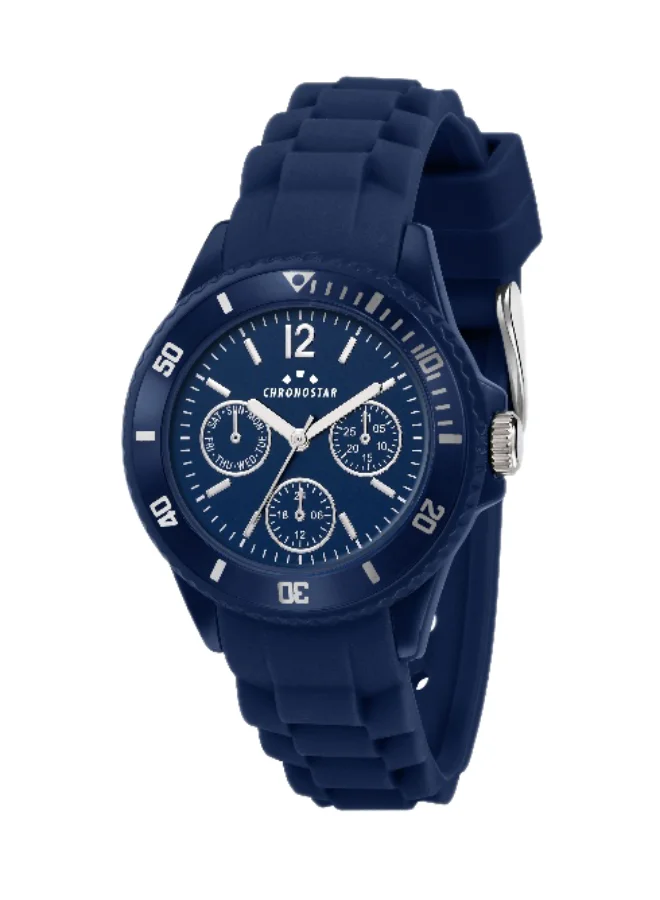 Chronostar Men's Chronograph Watch with Blue Silicone Band (Blue, 35mm) eid7q