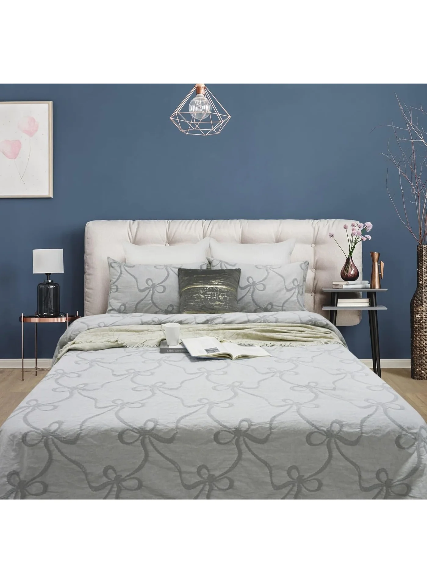 GOLD MANTIS Jacquard Duvet Cover Set with Bowknot Embroidery Premium Cotton Boho Bedding for Queen Size Beds (Gold, 240x220cm) l7oul
