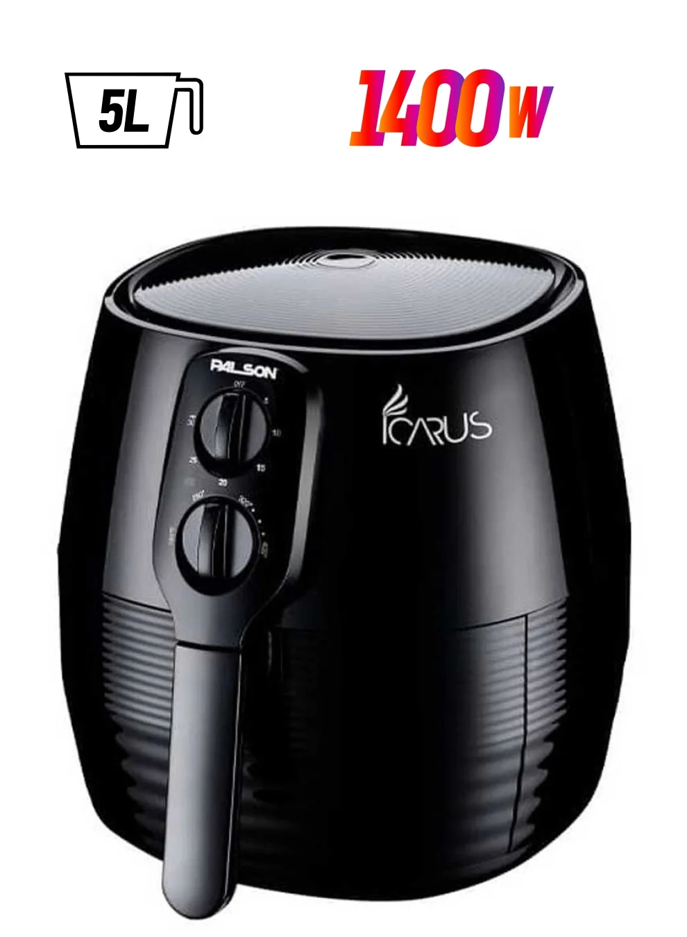 Palson Icarus Air Fryer 5L 1400W Multi-Function Cooker for Frying Grilling Roasting (Black, 5L) g2av8