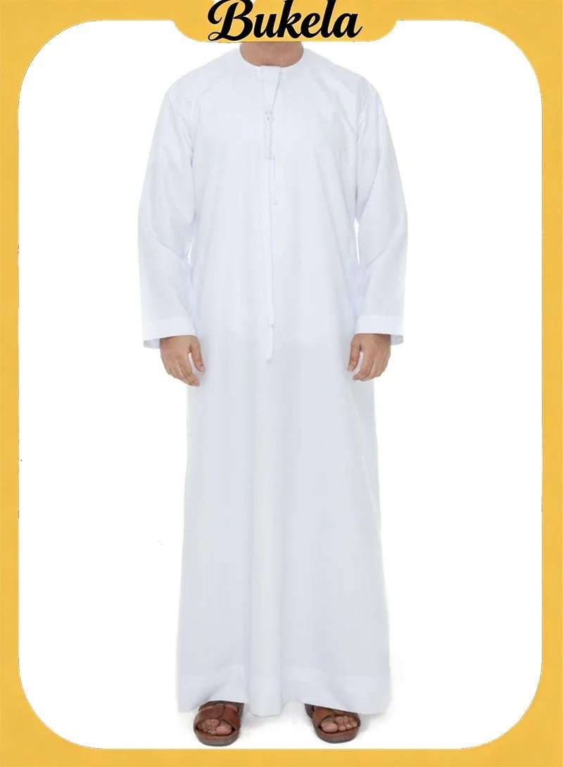 Bukela Traditional Emarati Thobe for Men Premium Hand Stitched Dishdasha Kandora (White, Large) doft0