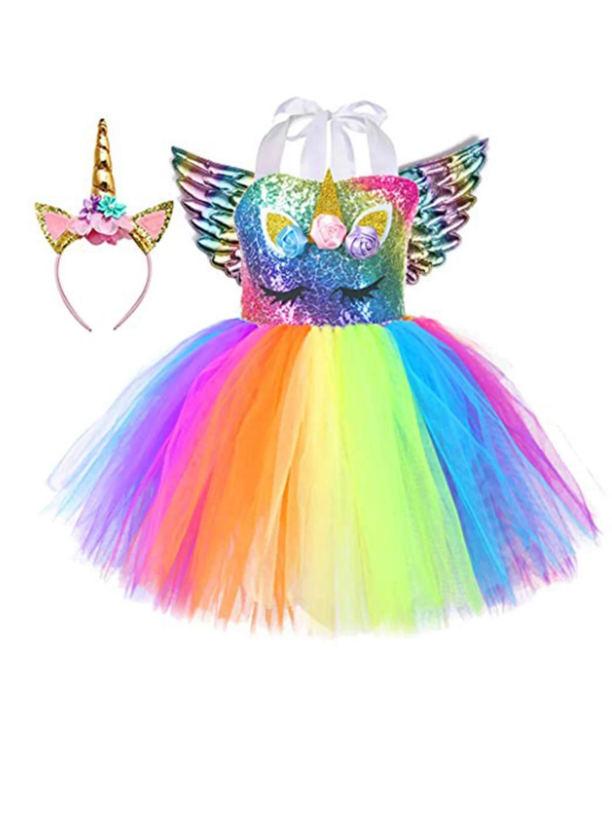 Loquat Unicorn Tutu Dress with Matching Headband (Premium Tulle Costume for Kids, XL) tunwt