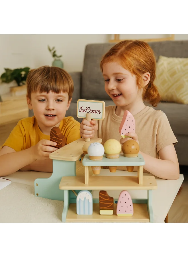 COGNIKIDS Ice Cream Shop Playset Pretend Play Toy with Colorful Scoops and Cones (Kids Role Play Set) 1eprm