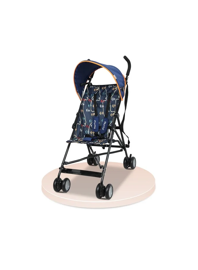 Nurtur Lightweight Stroller Compact Fold Portable Buggy with Sun Canopy and Shoulder Strap (Navy Print, For Toddlers 6-36 Months) kgi0v