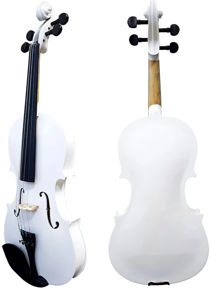 Megarya Handmade Acoustic Violin Full Size 4/4 Indian Maple Wood Instrument Set with Hard Case Bow and Rosin (Glossy White) 8agen