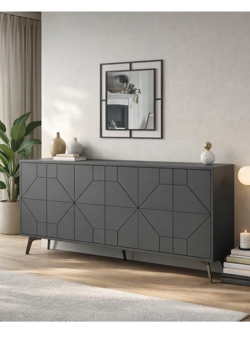 Mourah Home Dune Modern Sideboard Cabinet with 6 Doors (Dark Grey, 181x77.4x35 cm) nul4r