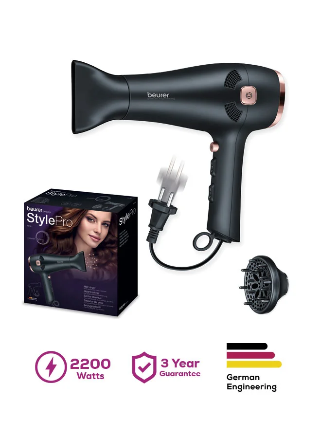 Beurer HC 55 Hair Dryer with Ionic Technology and Cable Rewind (2200W, Professional Styling Tool) mlm02