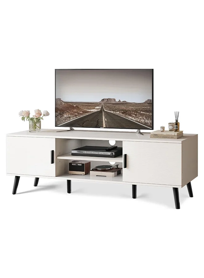 NKX TV Cabinet with Adjustable Shelf and Solid Wood Feet for Living Room and Bedroom (White) s6rrg