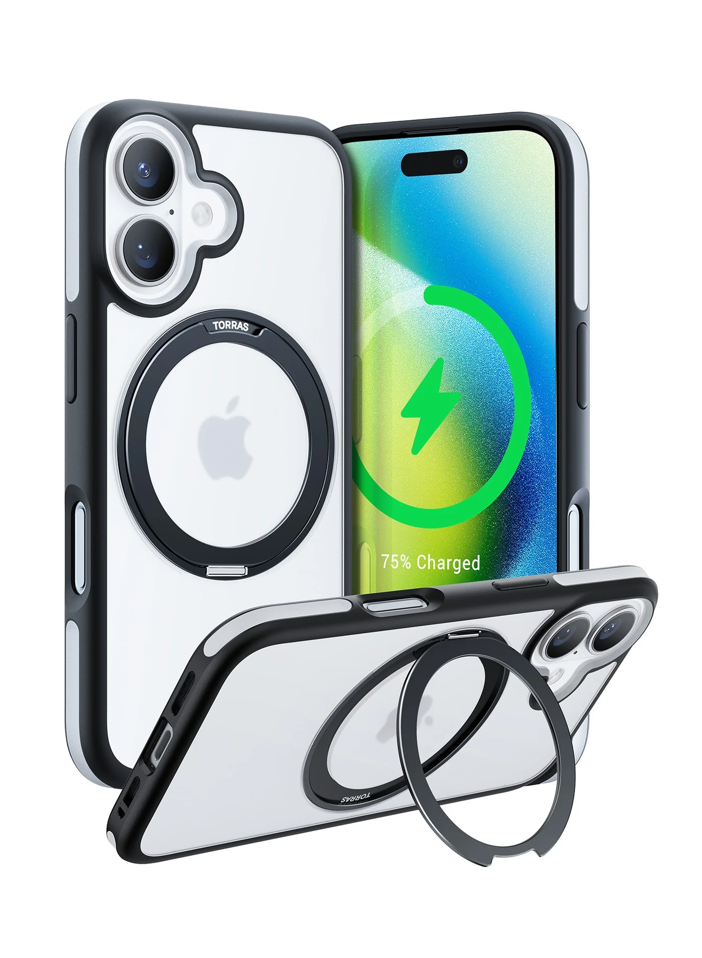 Premium Magnetic Phone Case with 360¡ã Rotatable Ring Stand, Shockproof Protective Cover for Smartphone, Translucent Finish (Black) qekfb