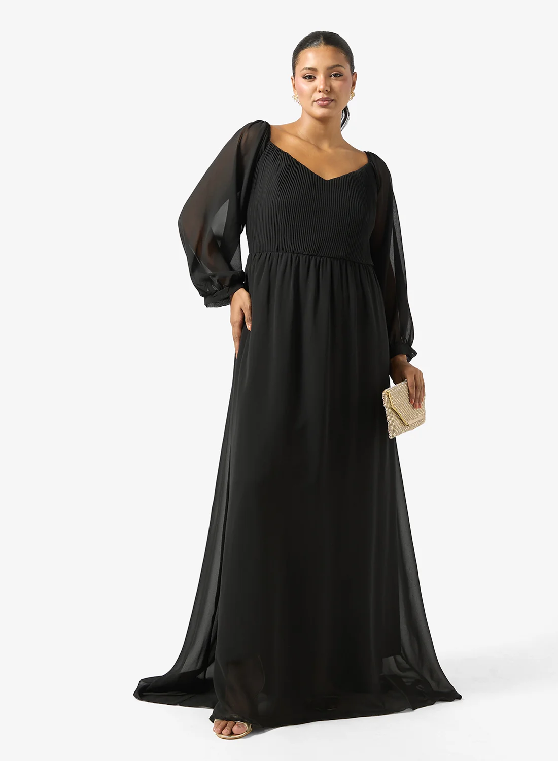 Ella Plus Puff Sleeve A-line Dress Elegant Midi Silhouette for Women (Solid, Medium) 55ptm