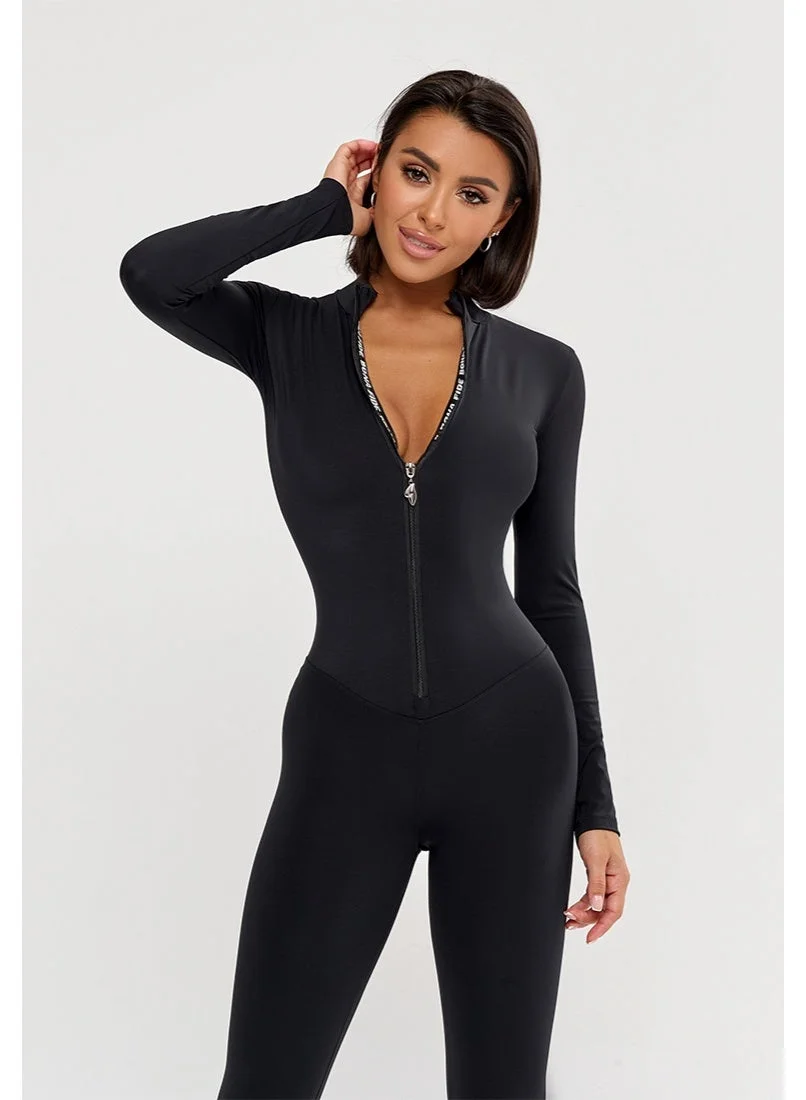Premium Athletic One Piece Workout Jumpsuit for Women Long Sleeve Sculpting Romper (Nylon Blend) r36k2