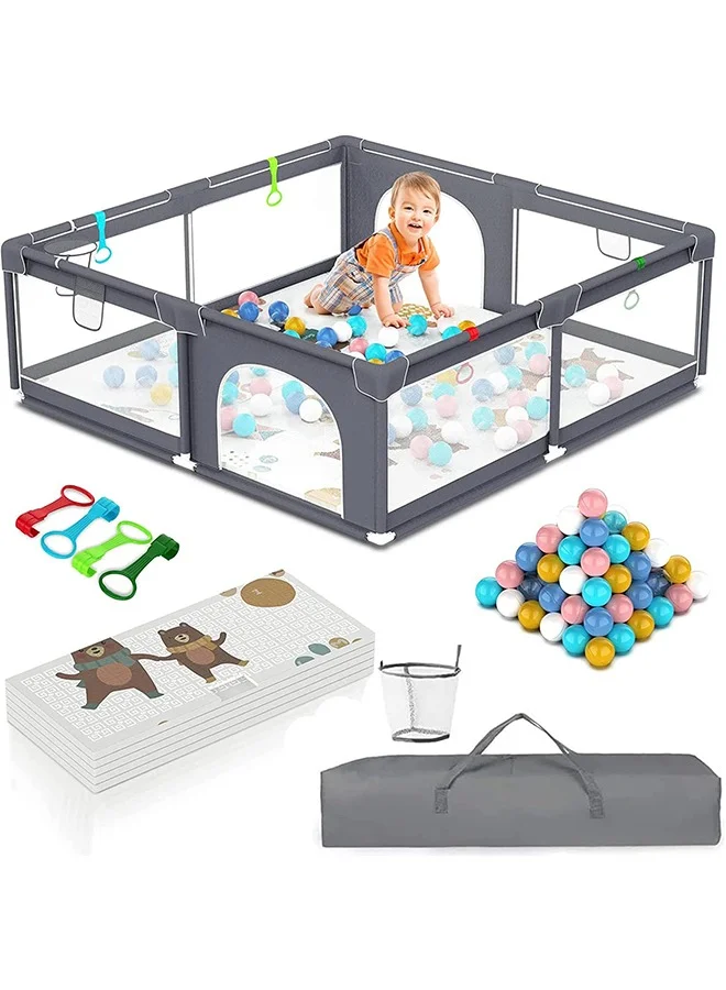 Beauenty Large Baby Playard with 50 Balls and Playmat (Grey, 180 cm x 200 cm) yz9dw