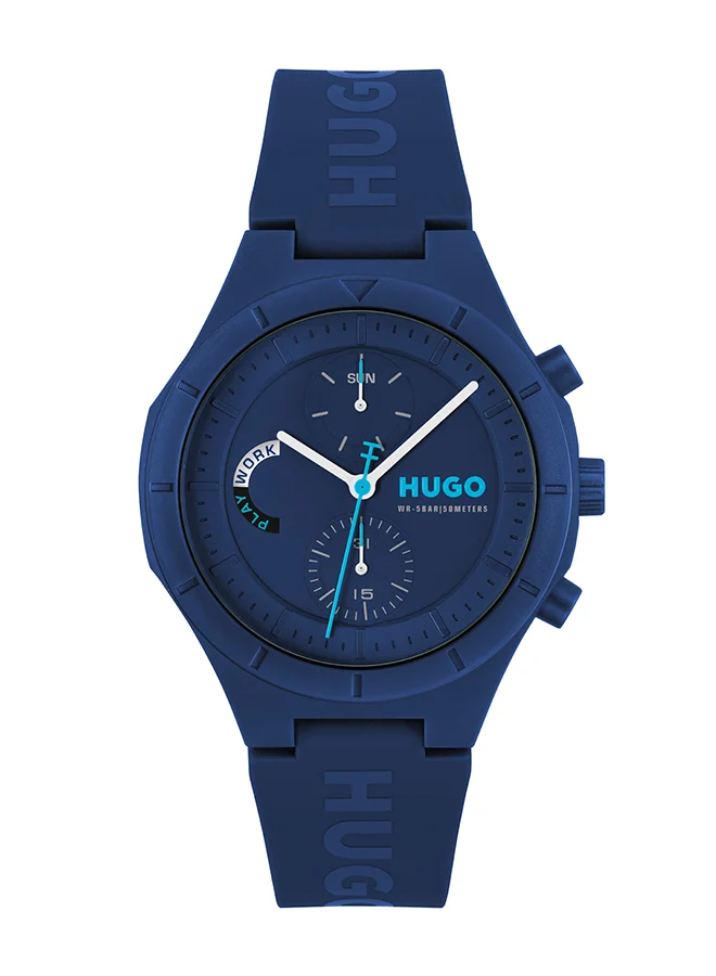 Premium Round Analog Men's Watch with Silicone Strap (Blue, 44mm) sbhxk