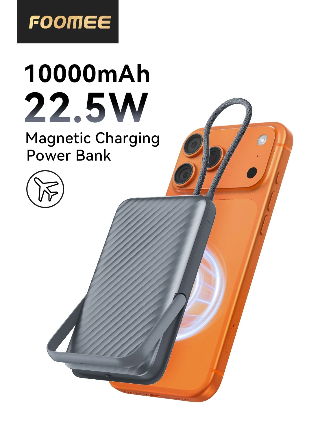 FOOMEE Magnetic Wireless Power Bank with Stand and LED Display (10000 mAh, 15W Fast Charging) iynfd