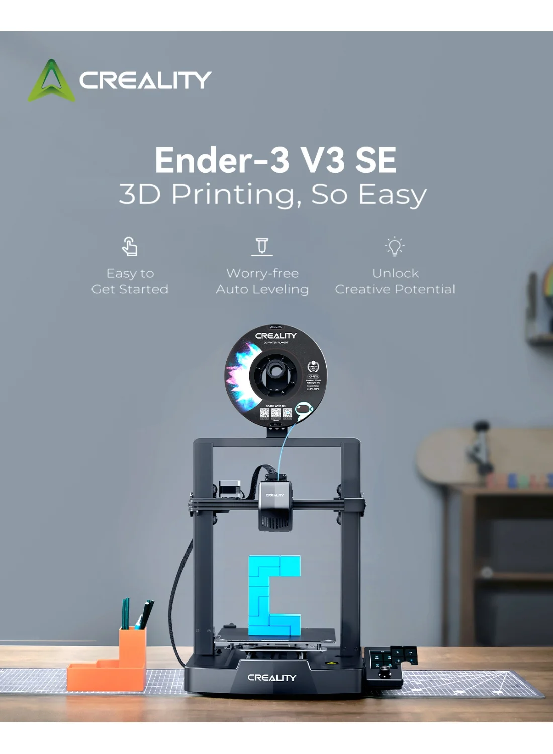 Premium DIY 3D Printer with Auto Leveling and Direct Extruder, High-Speed Printing, Dual Z-Axis Stability, Build Volume (22x22x25cm) k0k5p