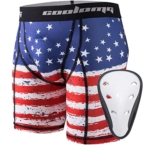 Youth Athletic Compression Shorts with Protective Cup for Baseball Football Hockey Lacrosse (US Flag, Size Youth Large) aaqnu