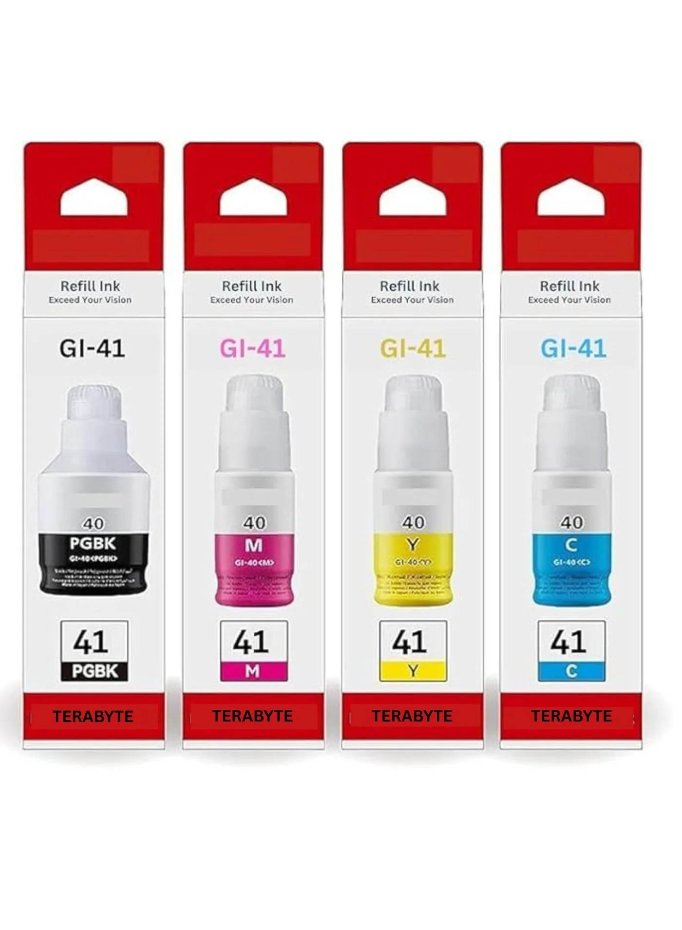Terabyte GI 41 Replacement Ink Set for High-Volume Printing (4-Color Pack, 70 mL) 0o47z