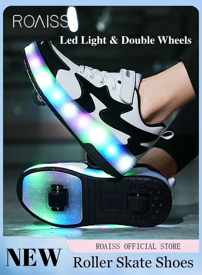 Roaiss Kids LED Roller Skates Adjustable Rechargeable Luminous Sneakers with Detachable Wheels (Unisex, 20 cm) g9laf