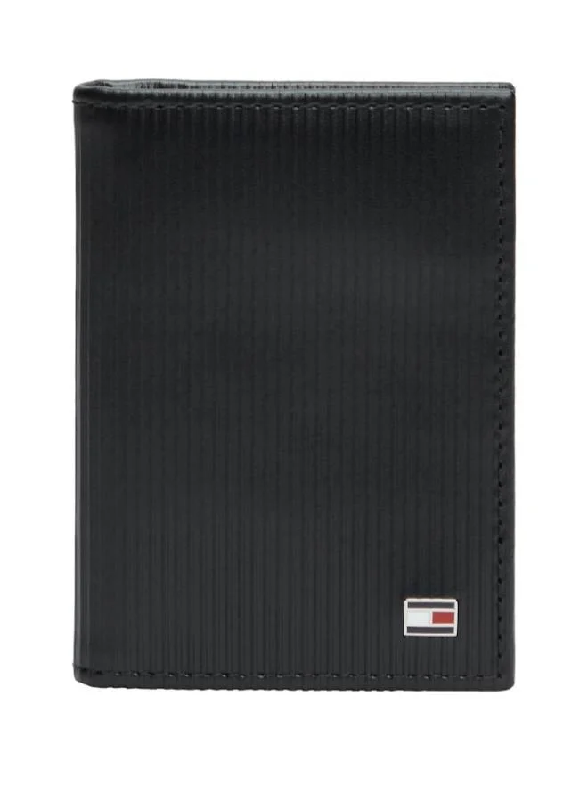 Premium Ribbed Leather Card Holder Wallet with Signature Flag Detail (One Size) x4mm5