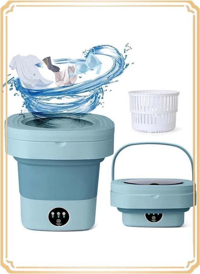 APEX Portable Folding Washing Machine with Drain Basket (8L, Compact Design for Travel and Apartments) 2n787