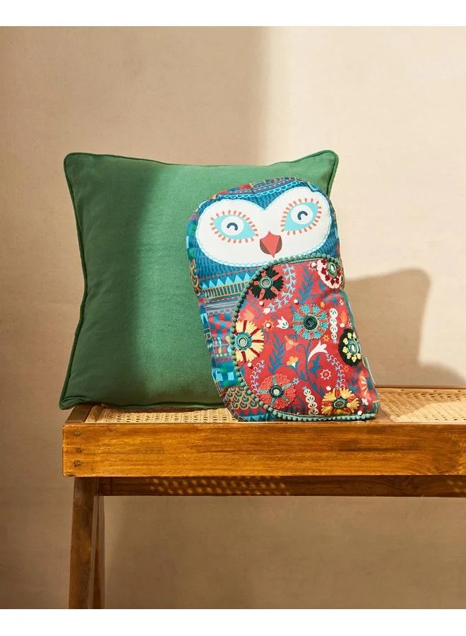 Chumbak Royal Hoot Owl Decorative Cushion (Multicolor, 33 cm x 20 cm) Premium Soft Plush Throw Pillow for Home Decor ew7f4