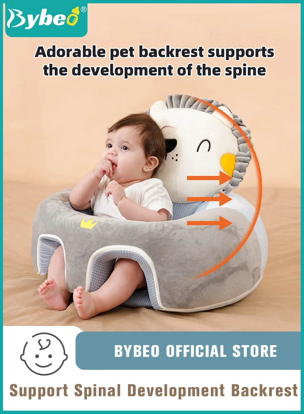 Bybeo Infant Sitting Support Seat Sofa (Breathable Crystal Fabric, Feather Cotton Filling, For Toddlers Learning to Sit) i9wyv