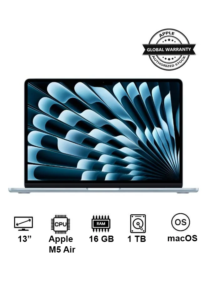 Premium Smart M5 Air Laptop 13 Inch Display 16GB RAM 1TB SSD macOS English Arabic Keyboard (Sky Blue) u0cmn