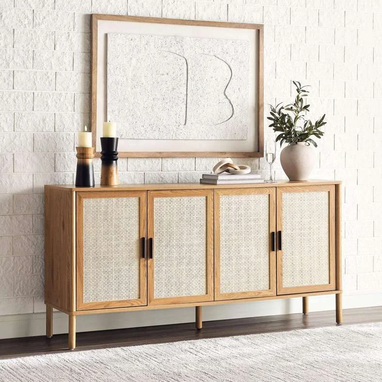 Pan Home Bonhila Sideboard with 4 Doors Premium Veneer Finish (Beige, 180 cm) ilr56