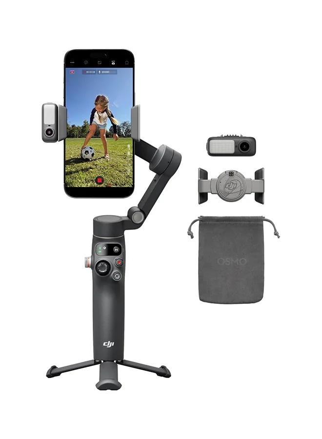 Premium 3-Axis Smartphone Gimbal Stabilizer with Integrated Extension Rod and Tripod (Grey) n3kpd
