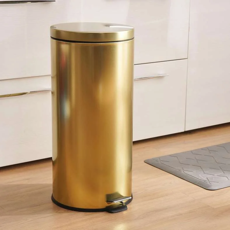 Pan Home Soft Close Metal Pedal Bin Premium Waste Container (Gold, 30 L) 3x7hg