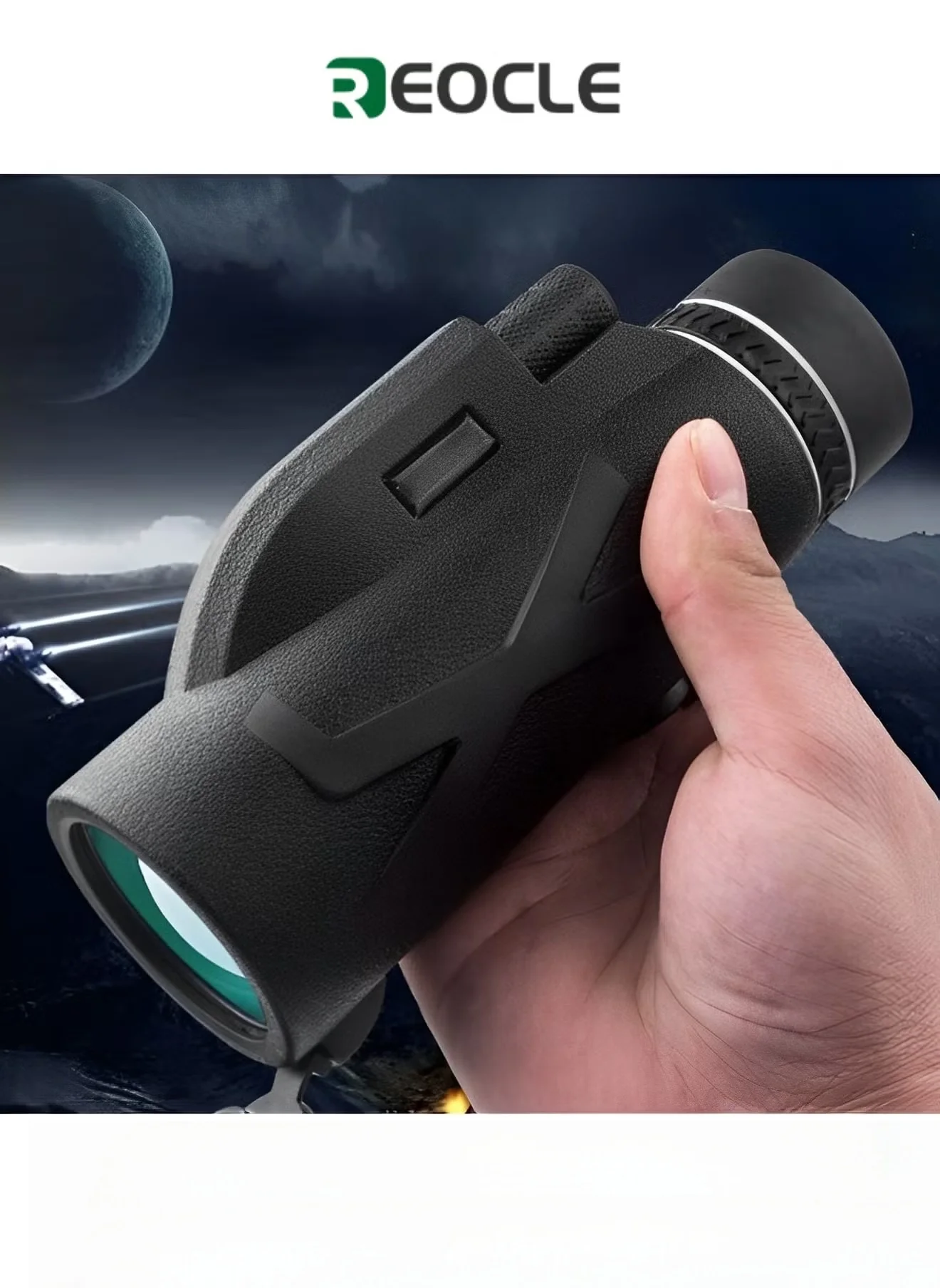 REOCLE HD Monocular Telescope with Smartphone Adapter for Bird Watching and Stargazing (Black, 12x50mm) 95qiy