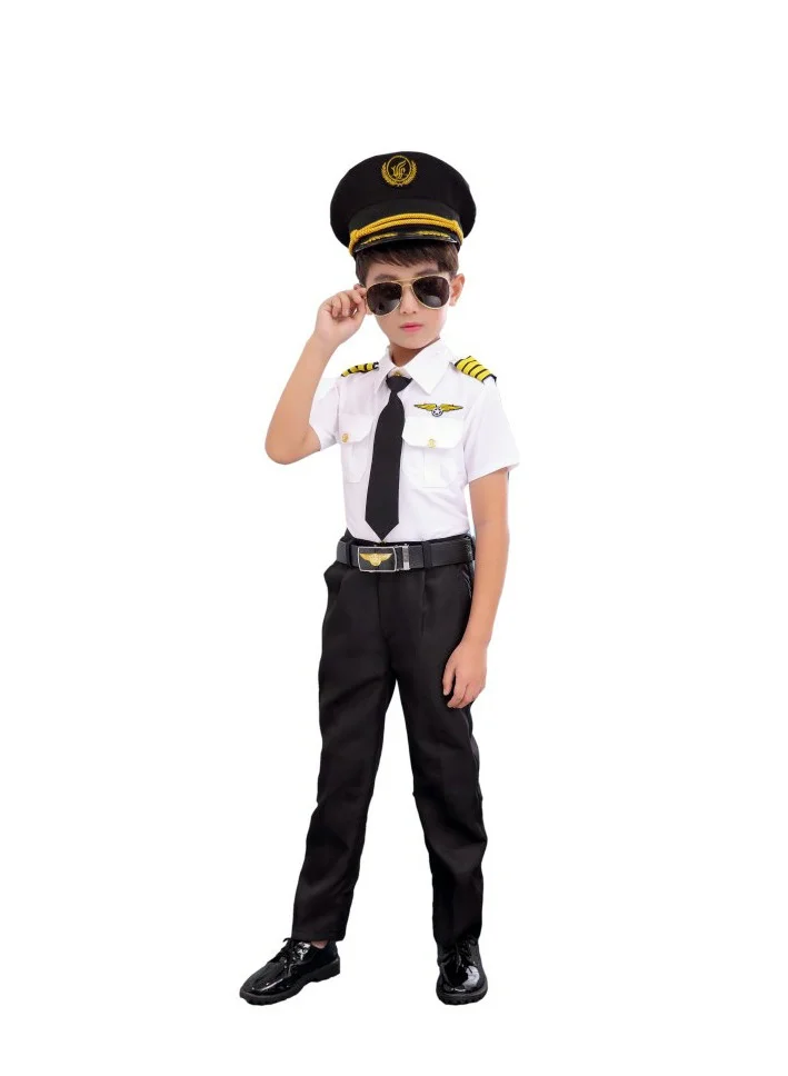 XiuWoo Pilot Costume for Kids Airline Captain Uniform Premium Career Day Outfit (Kids) mxajw