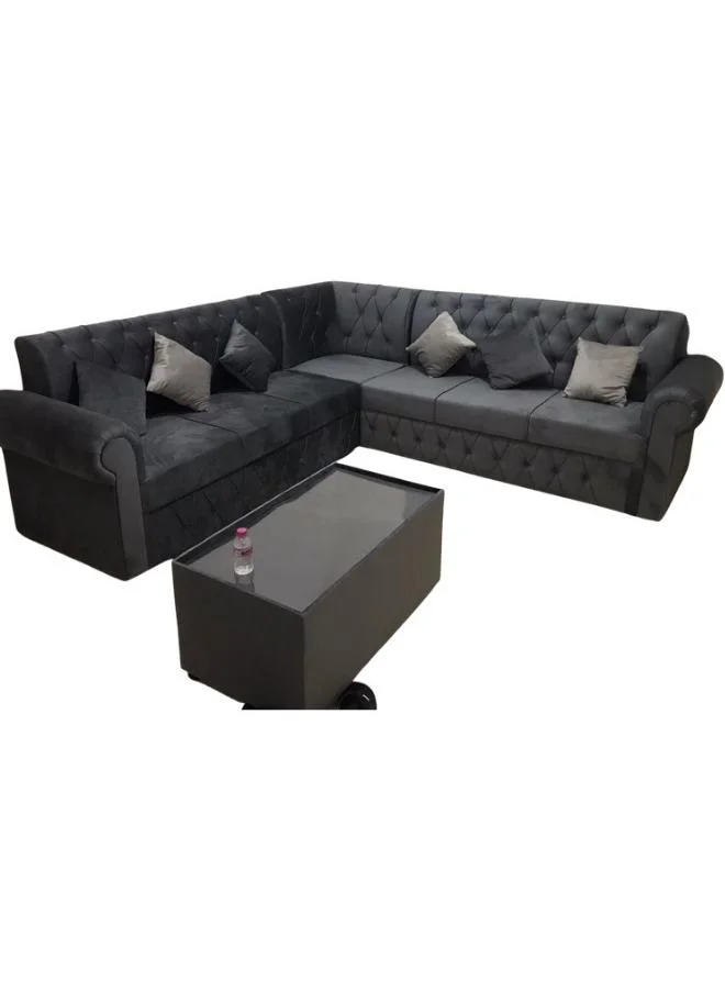 Maharat Al Bahar L Shaped Sofa Set 6 Seater with Coffee Table and Cushions (Dark Grey, 250x80x80 cm) u90st
