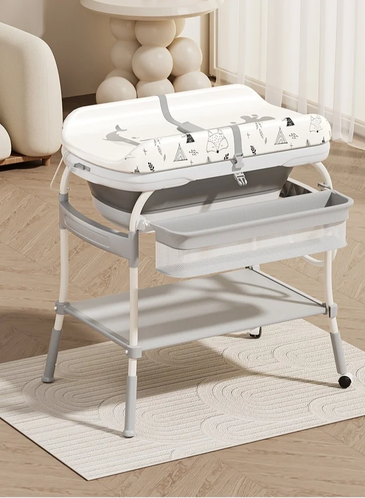 XiuWoo 2-in-1 Baby Bathtub and Diaper Changing Station with Temperature Display and Storage Organizer (Height Adjustable, 85 cm) ynb7v