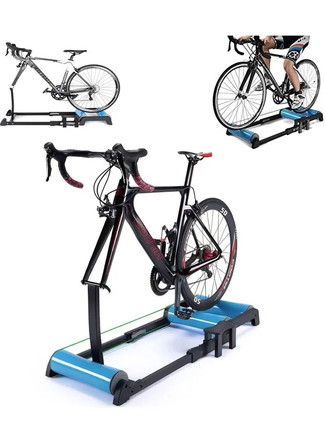 L&E Folding Bike Roller Trainer 2-in-1 Indoor Cycling Stand for 24-29 inch Mountain and 700C Road Bikes (Black) up27l