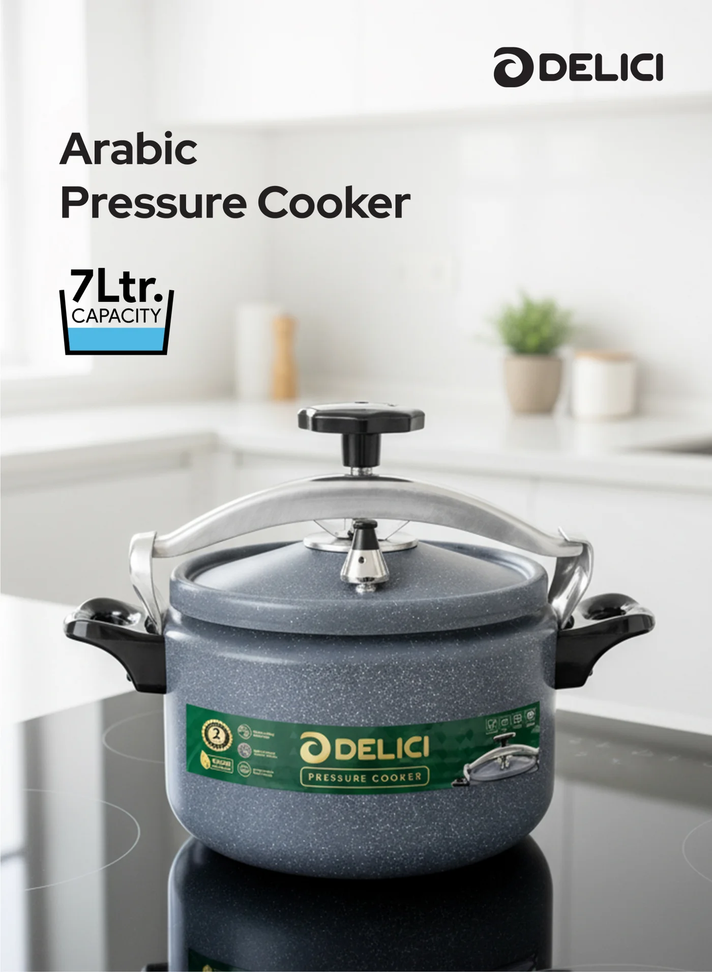 DELICI Aluminium Pressure Cooker Heavy-Duty Kitchen Cookware (Silver, 7 L) t820b