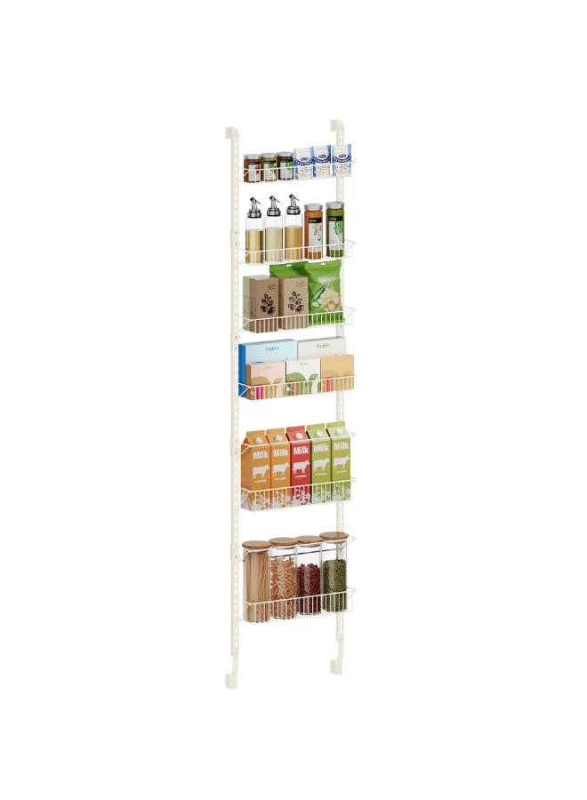 Premium Over-the-Door Pantry Organizer 6-Tier Storage Rack with Adjustable Baskets (Cream White, 196-212 cm Height) j8nfh