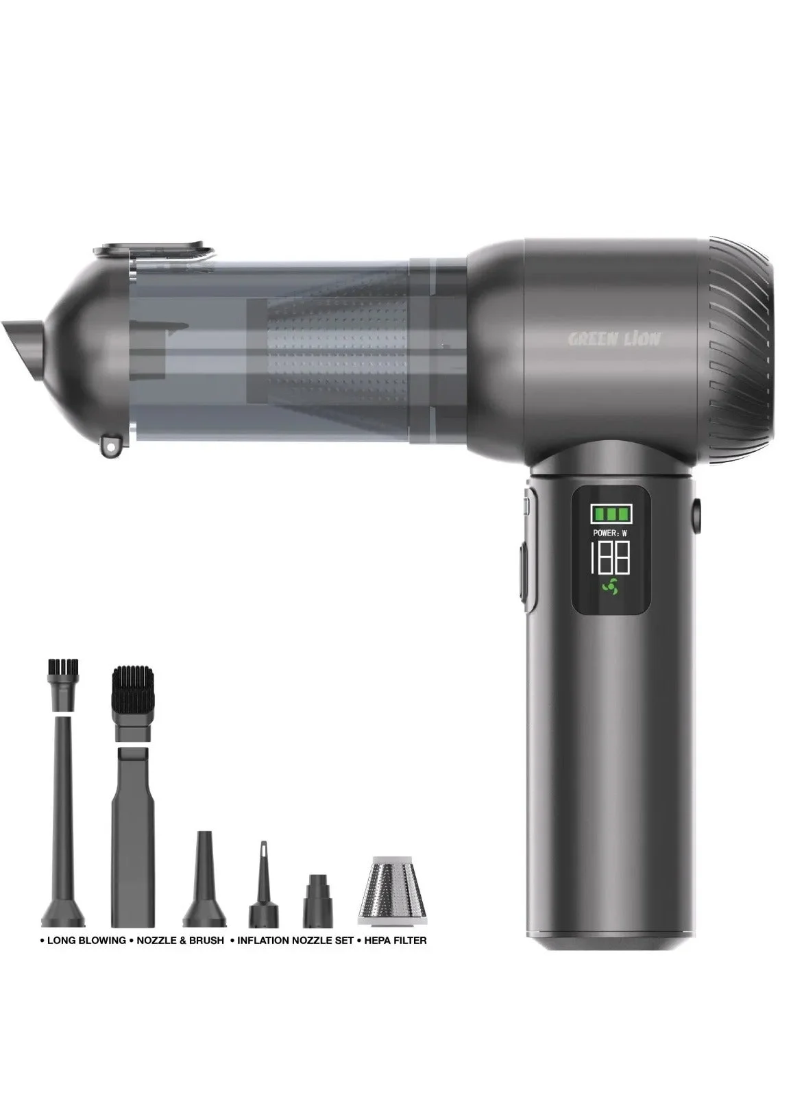 Green Lion Multi-Force Cordless Handheld Vacuum and Air Duster (15000Pa, 6000mAh, Gray) 2rxv0