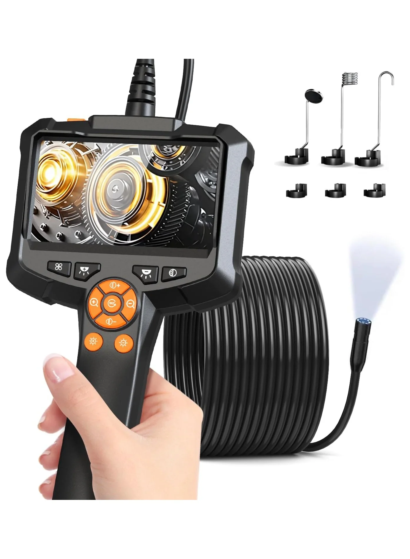 Inskam Industrial Endoscope Camera 1080P HD Inspection Borescope with 8 LED Lights and 5m Semi-Rigid Snake Cable (4.3 Inch Screen) xsda7