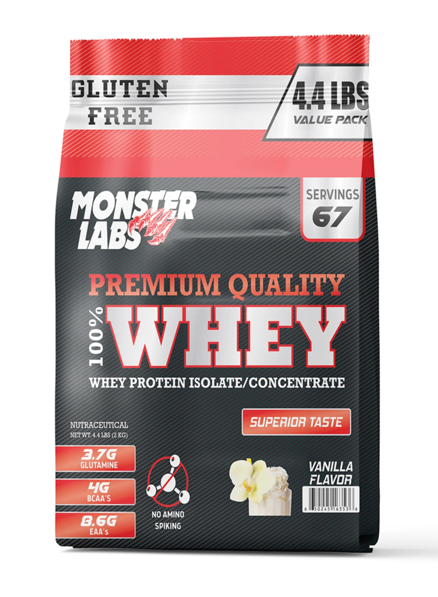 Monster Labs Whey Protein Isolate Powder Premium Muscle Support Vanilla (2 kg, 67 Servings) vykye