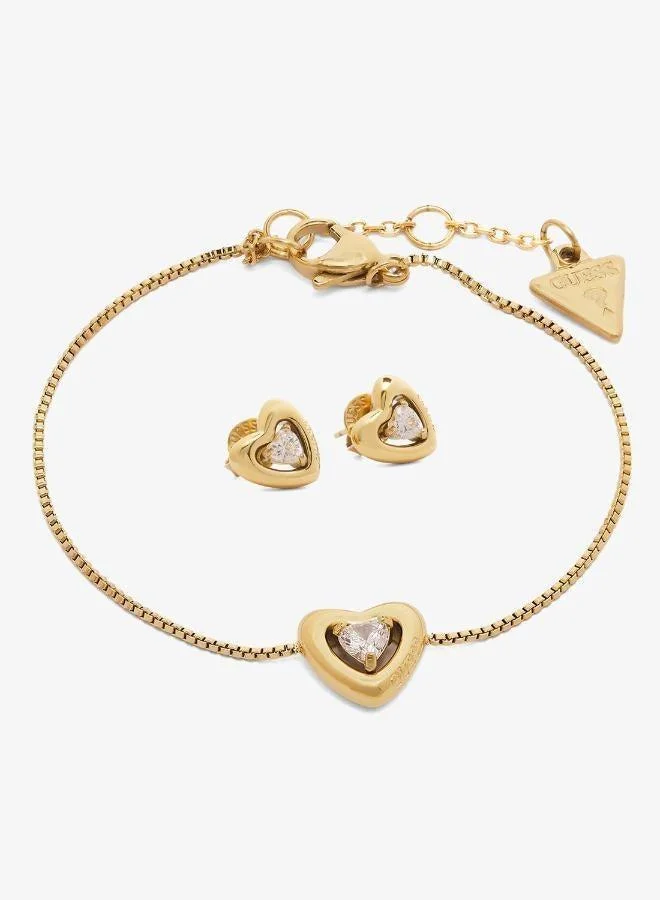 Premium Crystal Heart Bracelet and Stud Earrings Set (Silver-Tone, One Size) ah4yp