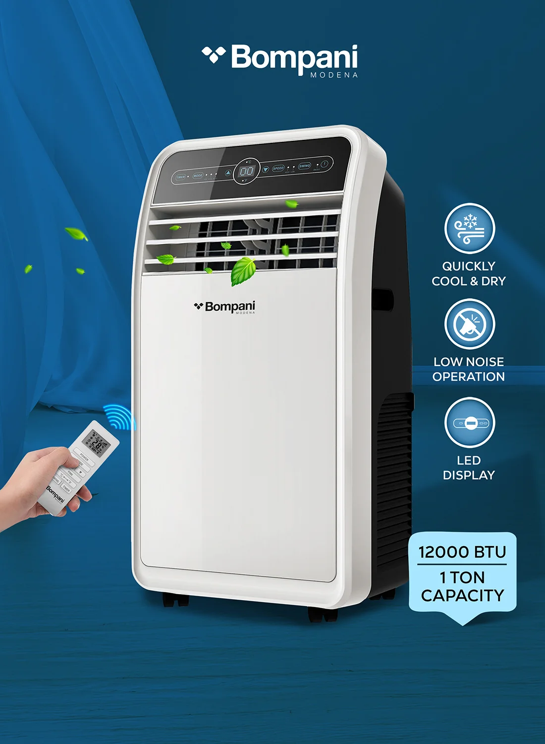 Bompani Portable Air Conditioner Unit with Remote Control (White, 1250 BTU) qzgyq