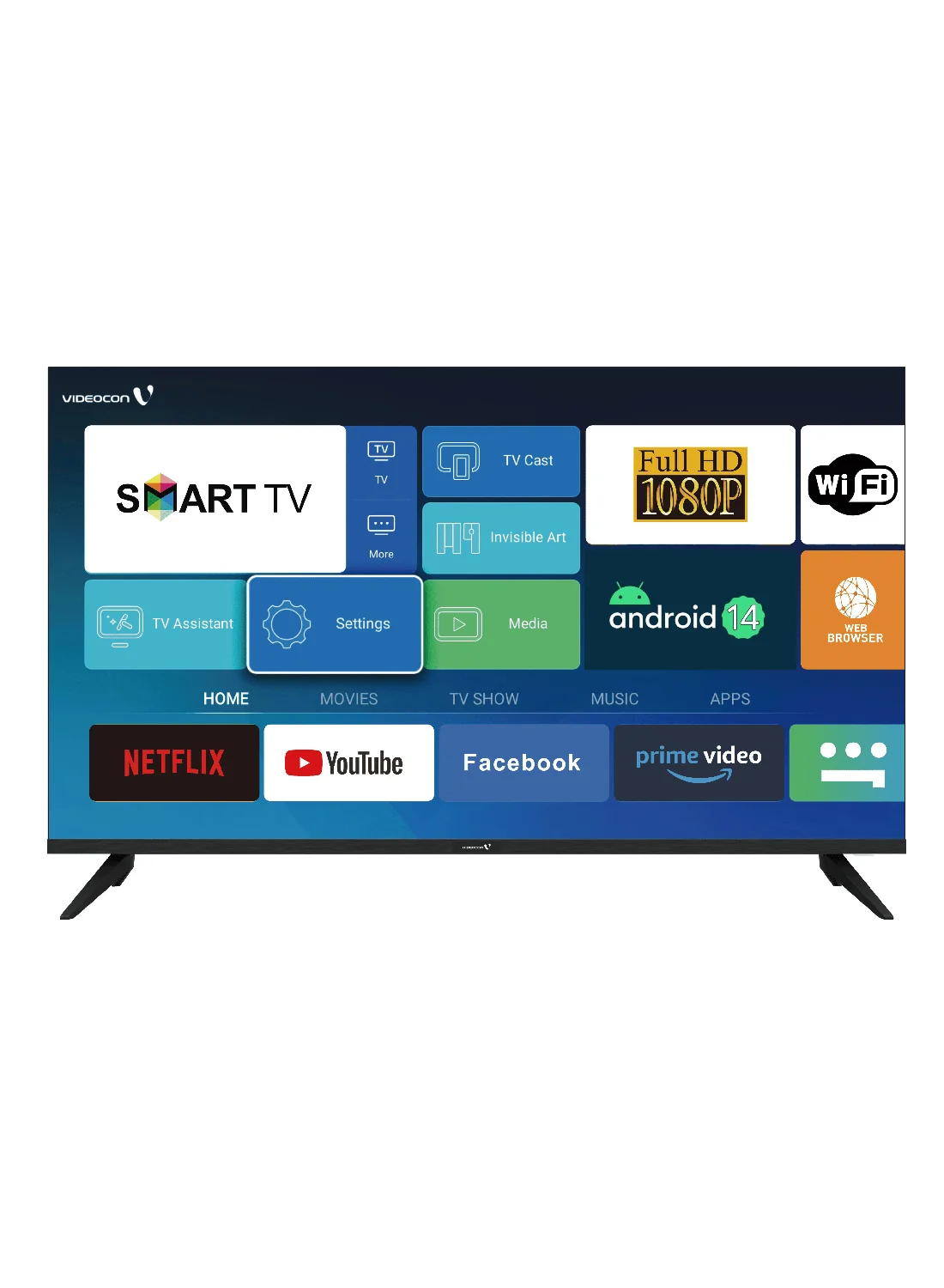 VIDEOCON 43 Inch Edgeless Full HD Android 14 Smart TV (Black, 109 cm) ezxt6
