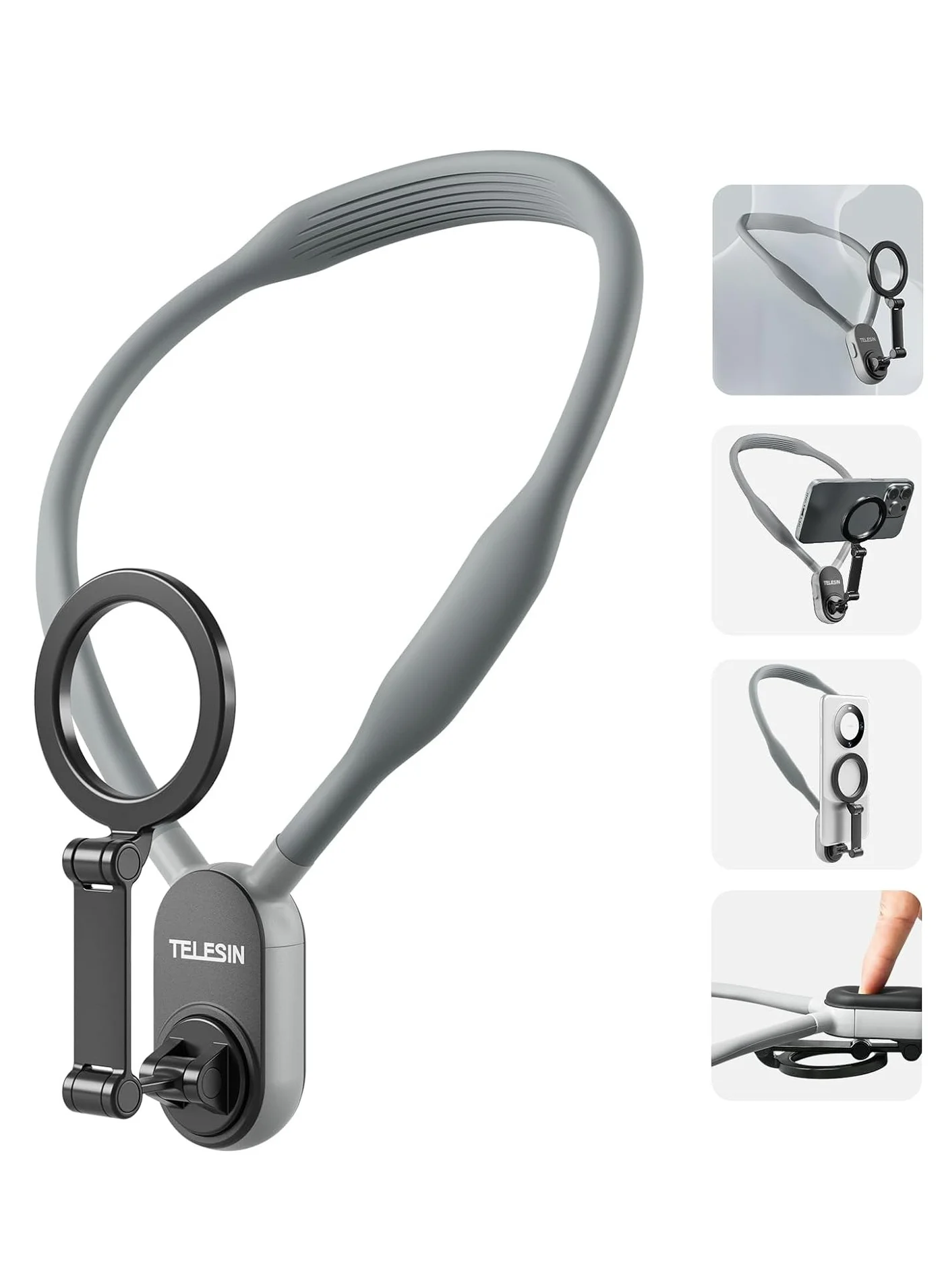 TELESIN Magnetic Neck Mount for Phones POV Vlog Selfie Holder Hands-Free Necklace Strap for Smartphones (Grey) iwfqm