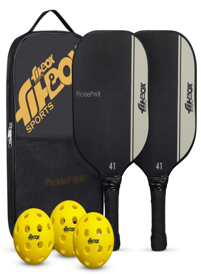 FitBox Sports PicklePWR Pickleball Paddle Set Premium Composite Surface with Cushion Grip (Black, 4-Piece Set) peoox