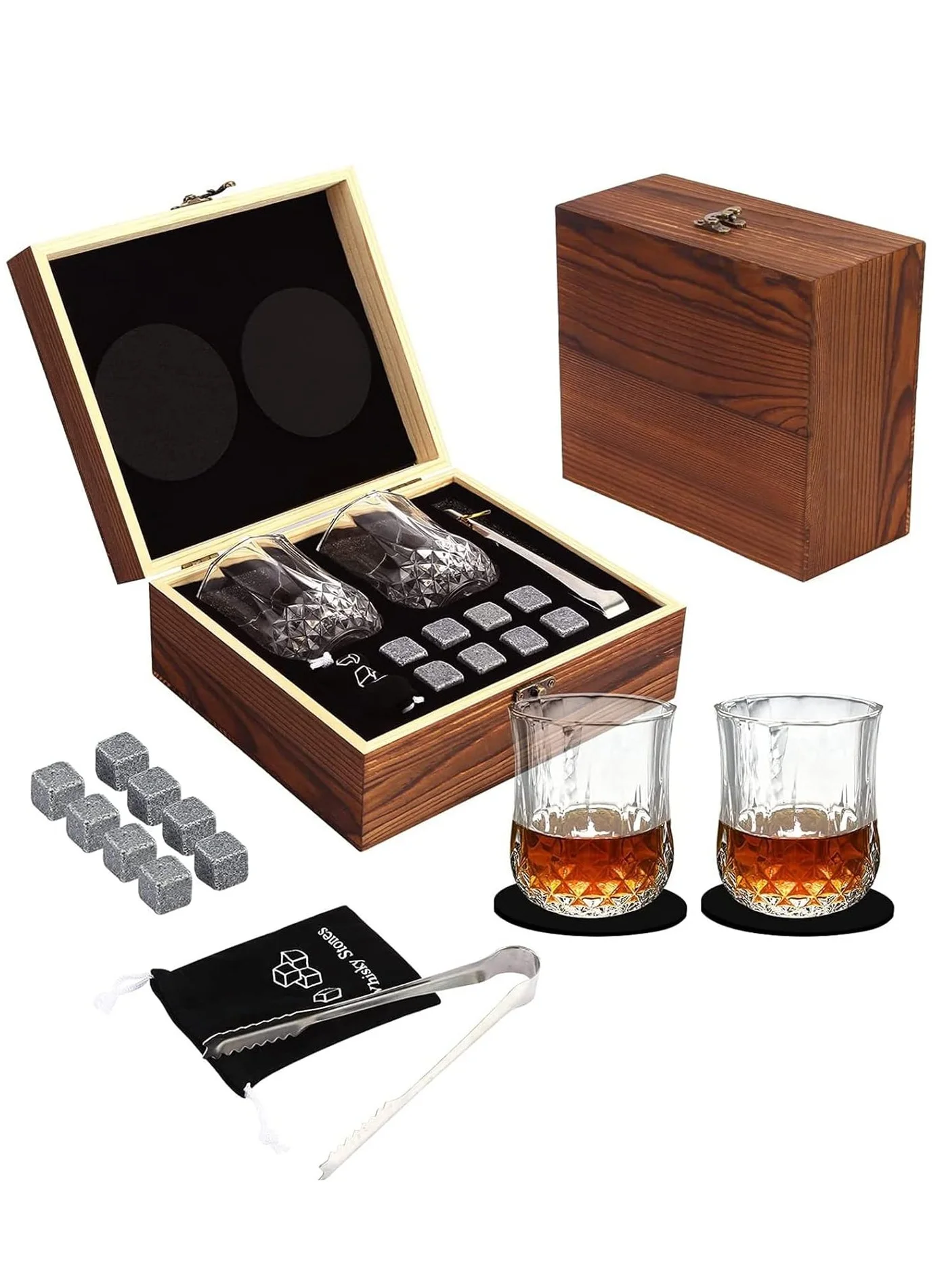 HomarKet Premium Whiskey Glass Gift Set with Chilling Stones and Slate Coasters (Set of 14, Crystal) e4dgm