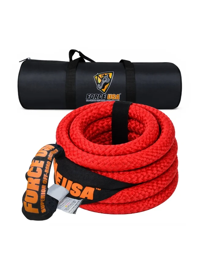 FORCE USA Kinetic Recovery Rope Heavy Duty Off-Road Tow Strap with Reinforced Loops (Red, 6m) bz3ru